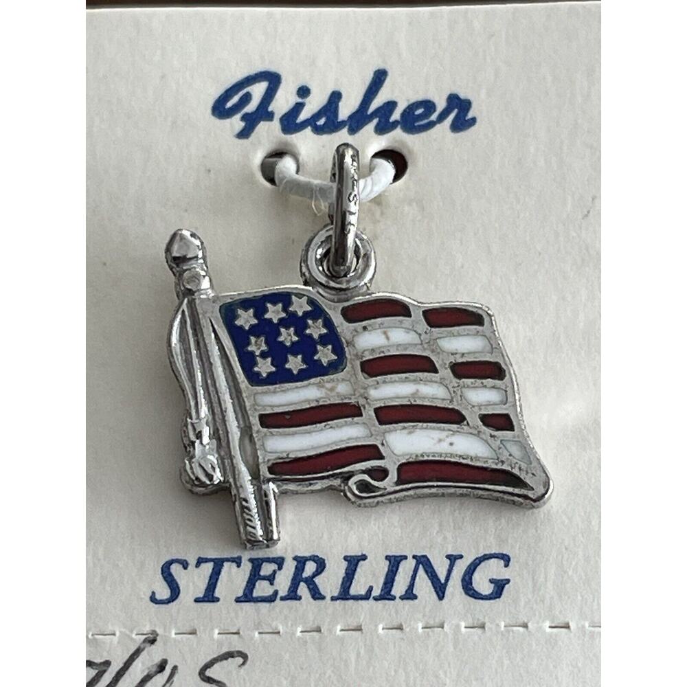 Vintage Fisher Sterling Silver AMERICAN FLAG Enamel Charm New Old Stock